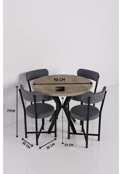 Mutfak Masası 90 Çap 4 Sandalyeli Traverten Görünümlü Balkon Bahçe Cafe Masa Seti Teddy Gri Mutfak Masası 90 Çap 4 Sandalyeli Traverten Görünümlü Balkon Bahçe Cafe Masa Seti Teddy Gri