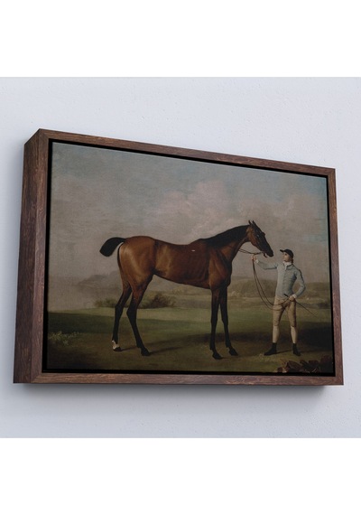 Ahşap Çerçeveli George Stubbs'un Uzun Bacaklı At Ve Jokeyi Tablosu - Molly Long-legs With Her Jockey-7012