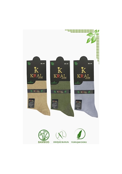 Kral Socks Bambu Erkek Soket Düz Uzun Klasik Yazlık Dikişsiz 3'lü Set Gri
