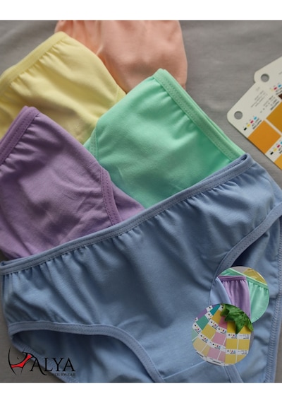 Alya Underwear Kız Çocuk Kalpli Dokuma Lastik Pamuklu Kumaş Slip Külot 5'li Paket 5 Adet Beyaz Multicolor-x16