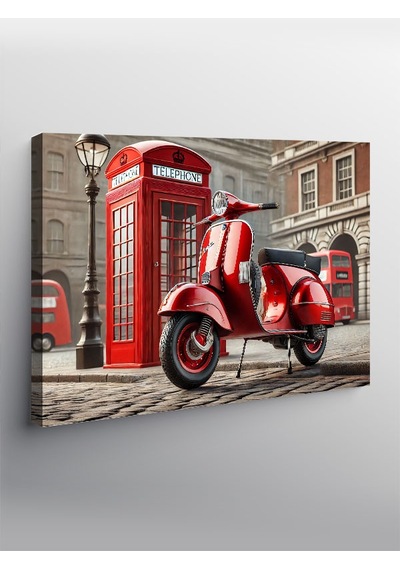 Kanvas Tablo Kırmızı Motosiklet Sokakta 50cmx70cm