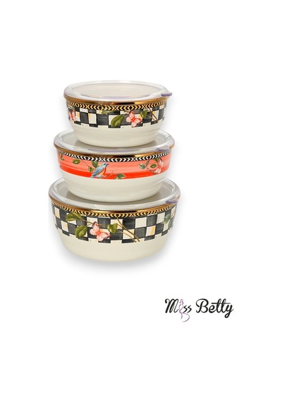 Miss Betty Paradise 3'lü Emaye Saklama Kabı 14-16-18 CM Renkli