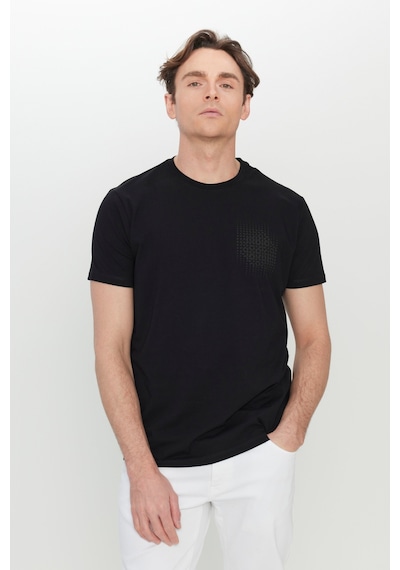 Erkek Sıyah Pamuklu Slim Fit Dar Kesim Baskılı Esnek Tişört SIYAH