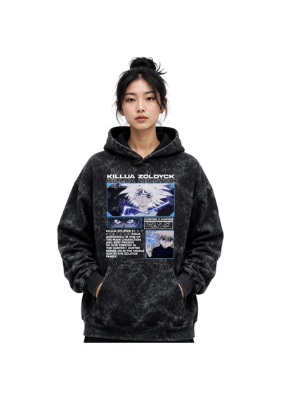 Sevbano Killua Zoldyck Hunter X Hunter Baskılı Unisex Oversize Yıkamalı P Siyah
