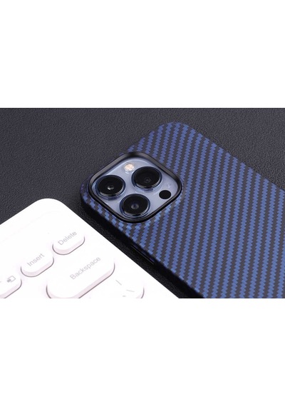 Apple Uyumlu iPhone 13 Pro Max Kılıf Karbon Fiber Tasarımlı Zore Karbono Kapak Mavi