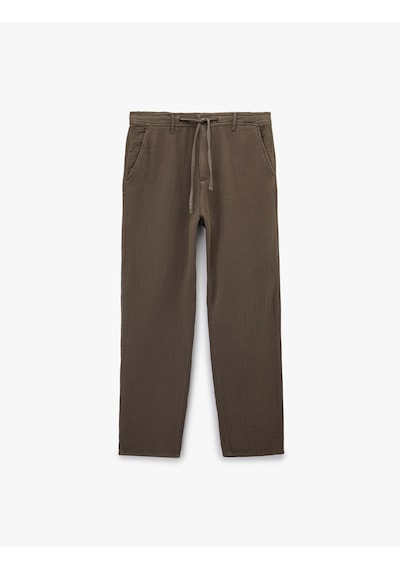 Koton Pamuklu Cepli Straight Fit Beli Bağcıklı Düğmeli Pantolon Vizon 6sam40018hw