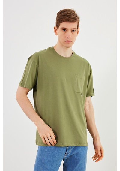 Leo Erkek Oversize Tshirt %100 Pamuk Cep Detaylı Bisiklet Yaka Basic Tişört Mtlce75 Haki