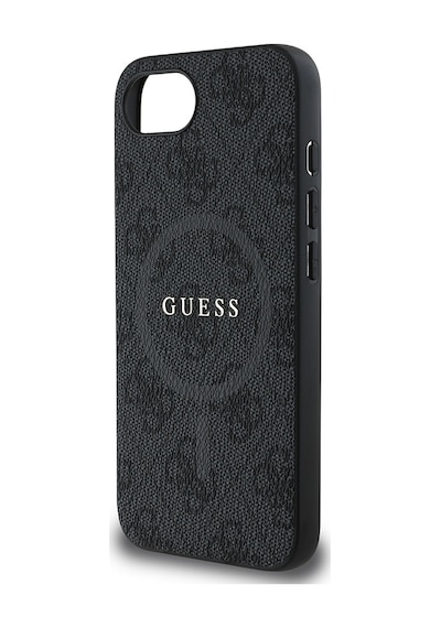 Apple iPhone 16e Uyumlu Kılıf Guess Lisanslı M safe Pu Halkalı 4g Desenli Yazı Logolu Kapak Siyah