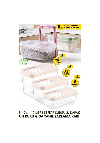 Multibox 9'lu Her Boy Bakliyat Un Mama Vs. Sürgülü Kapak Erzak Saklama Kabı 9lu Set
