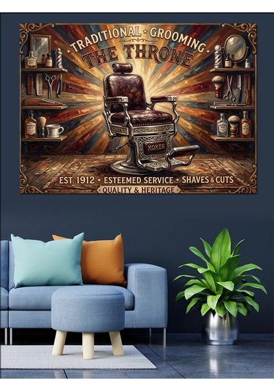Barber Shop The Throne Tabelası Dekoratif Kanvas - Mdf Ahşap Tablo