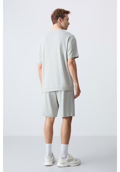 Tommy Life Taş Pamuklu Kalın Yumuşak Dokulu Oversize Fit Basic Erkek Şort Takım - 85257