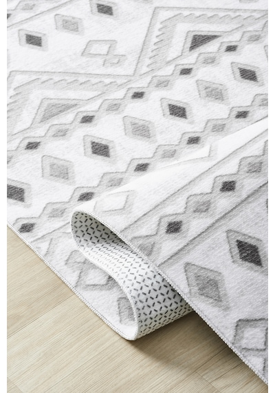 Raschel Carpet Premium Bohem Yıkanabilir Leke Tutmaz Modern Mutfak Halısı Etnik Desen Grı Elips Model Özel Seri Kaymaz Taban Halı Çok Renkli