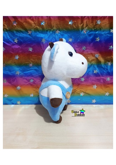 Sevimli Peluş İnek Oyuncak Yavru İnek 18 Cm Bebek Uyku Arkadaşı Oyun Arkadaşım Beyaz - mavi