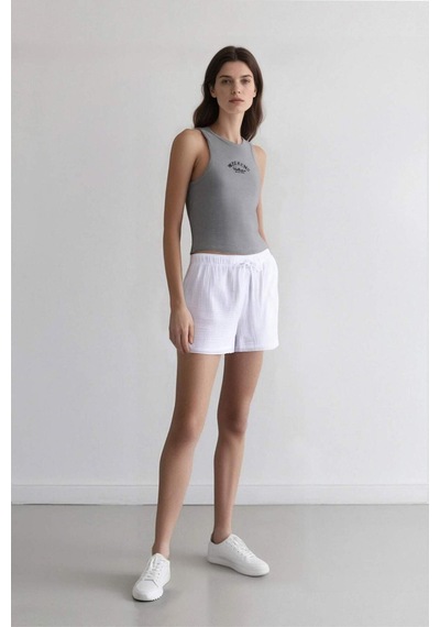 Defacto Relax Fit Yüksek Bel Kısa Paça Beyaz Müslin Şort D0567ax25smwt34 Beyaz