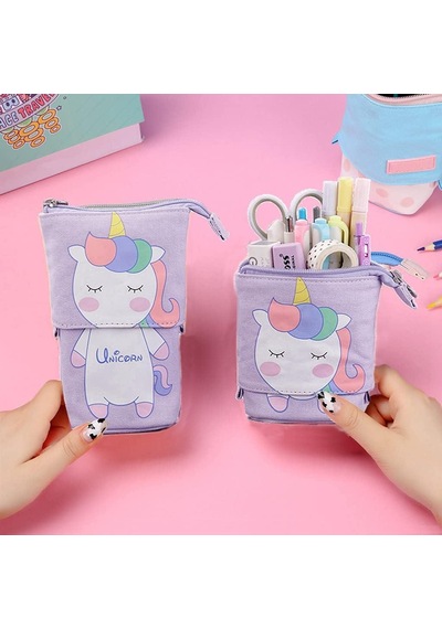 Valkyrie Unicorn Uzayabilen Teleskopik Kalem Kutu Makyaj Çantası Çok Amaçlı Çanta Mor