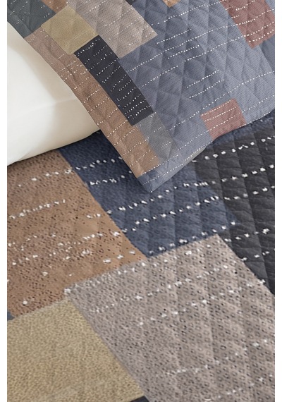 Mavi Geometrik Modern Genç Odası Tek Kişilik Pike Takımı-gri Vizon 160x220 Cm Kapitone Yatak Örtüsü Turkuaz