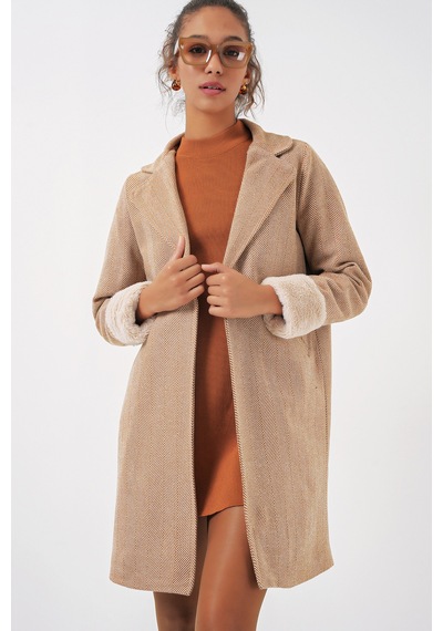 Bigdart 9085 Balık Sırtı Kaşe Kaban - Camel