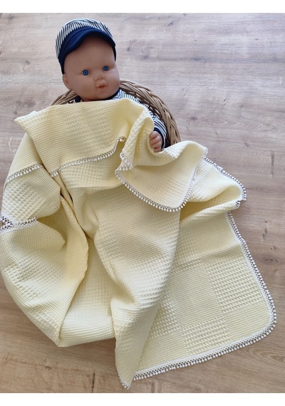 Bebek Battaniyesi Bebek Örtüsü Puset Örtüsü Çok Amaçlı Bebek Pikesi Mevsimlik Hediyelik 80x90 Cm Sarı