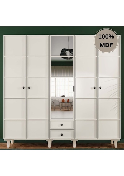 Zambak 5 Kapak Mdf Ayaklı Tasarım Gardırop Aytaşı
