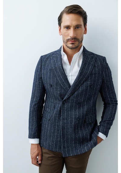 İgs Erkek Lacivert Slim Fit / Dar Kalıp Geniş Kırlangıç Ceket-20006