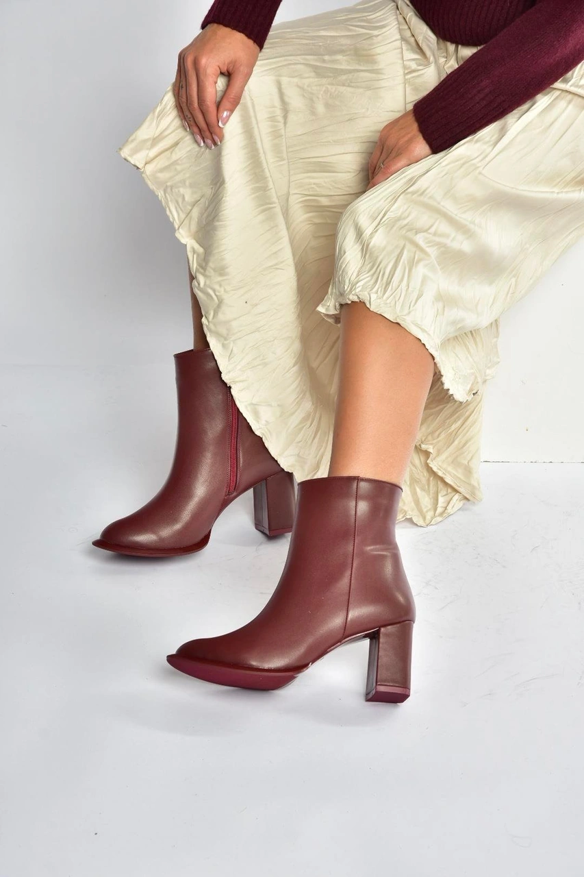 Fox Shoes V590166309 Bordo Kalın Topuklu Klasik Kadın Bot Bordo-suni Deri