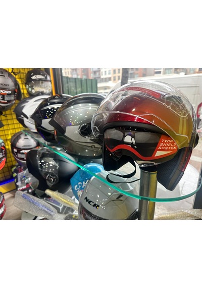 Çenesiz Kask Güneş Gözlüklü Vizörlü Karışık Renk Yarım Kask