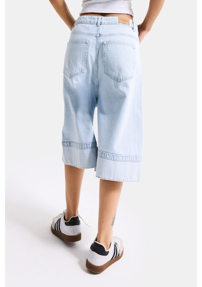 it's basic Kadın Ice Renk 4s6-3 Baggy Fit Maxi Boy Özel Tasarım Denim Bermuda Şort Ice Rengi