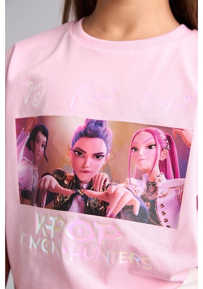 Defacto Kpop - Demon Hunters Lisanslı Oversıze Bisiklet Yaka Kısa Kollu Açık Pembe Tişört Kız Çocuk H9629a826aupn693 Pembe-pn693