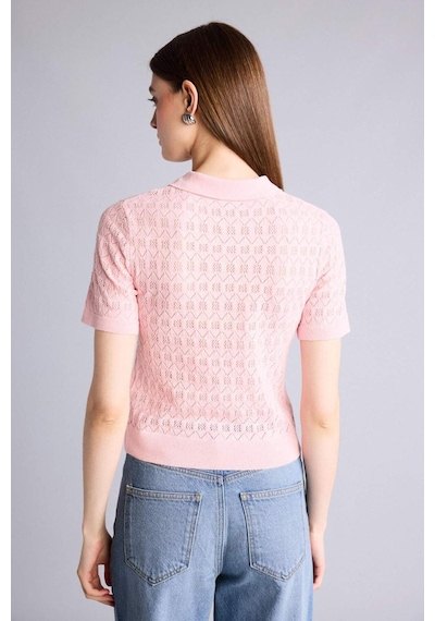 Defacto Regular Fıt Polo Yaka Dantelli Tişört H7297ax26sppn1 Pembe-pn1