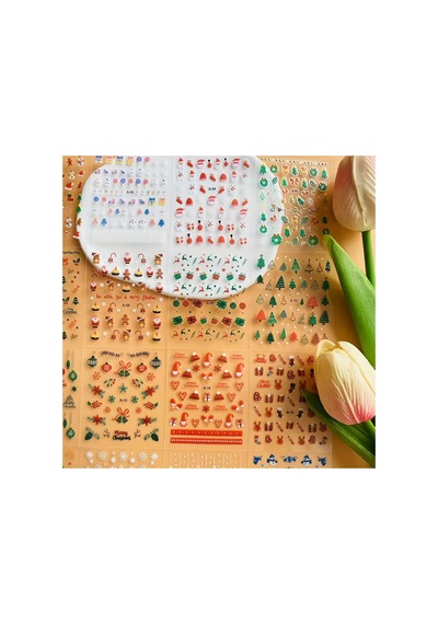 No:8 - Noel Baba 3d Tasarım Yapışkan Tırnak Sticker Tırnak Dövmesi Nail Art