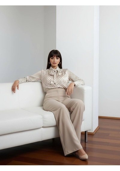Pera Moda Puantiye Desenli Paris Fularlı Gömlek Kahve