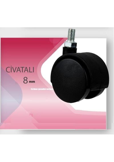 Civatalı Teker Siyah M8 40x55mm Metrik 8 Vidalı Mobilya Tekerleği 4 Adet Diğer