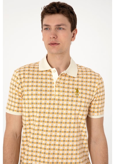 U.S. Polo Assn. Erkek Regular Fit Polo Yaka Krem Desenli Tişört 50299672-VR071