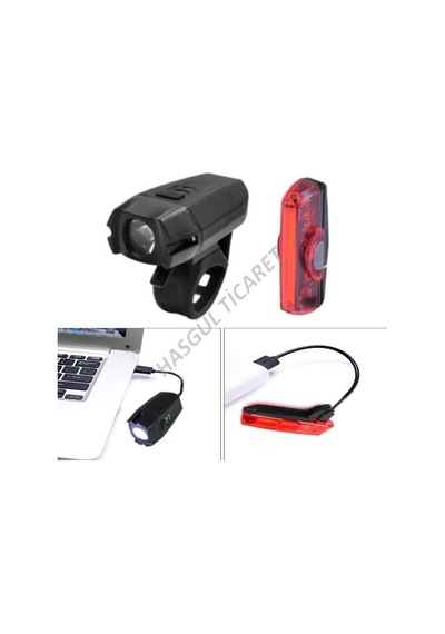 Hsgl Usb Şarjlı Ön Arka Işıklı Far Set Mavi - Beyaz