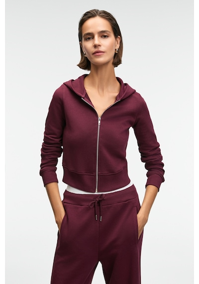Grimelange COSIMA Kadın Metal Fermuarlı Kapüşonlu Crop Bordo Sweatshirt