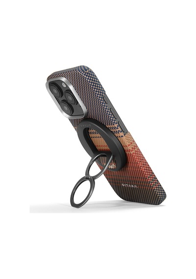Apple Uyumlu iPhone   16 Pro Max Kılıf   Magsafeli Yüzük Standlı Aramid Fiber Pitaka Tactile Woven Sunset Kapak