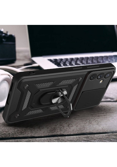 Samsung Galaxy A34 İle Uyumlu Kılıf Magnetik Standlı Kamera Korumalı Sürgülü Kapak