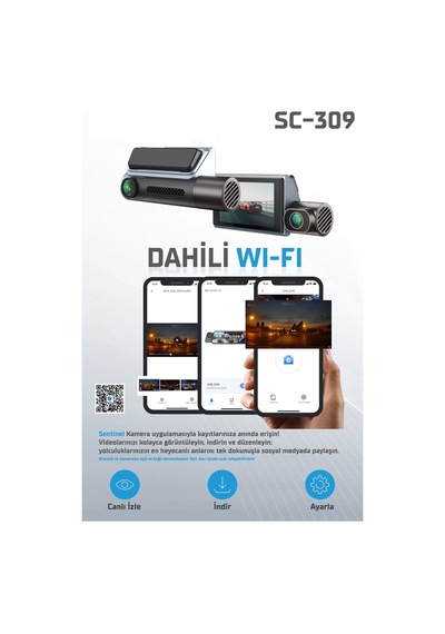 Kayıt Cihazı 4k 3.2'' Dokunmatik Ekran 3 Kameralı Araç İçi Kamera Sc-309