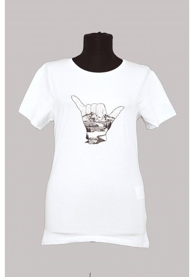 El Baskılı Kadın T-shirt Beyaz