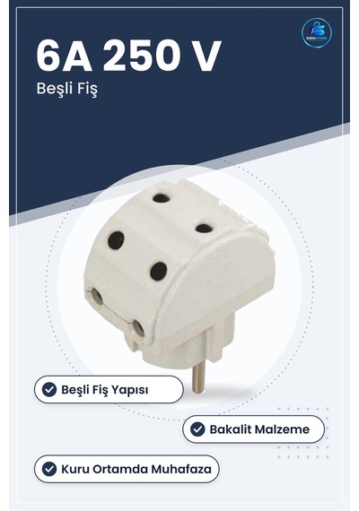 Bakalit Beşli Fiş Hilal 6a 250 V Priz Ev Banyo Mutfak Elektrik Te