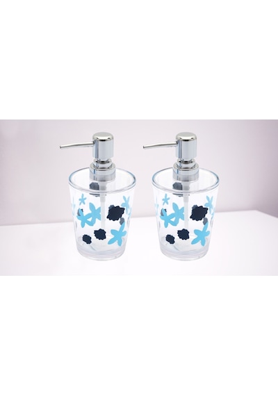 Banyo Seti Sıvı Sabunluk 2 Adet Benekli Desen Akrilik 8x8x16cm 35 Şeffaf