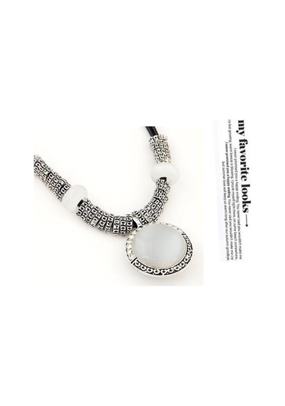 Opal Taşlı Kolye Vintage Collier Deri Örme Halat Zincir 554024451