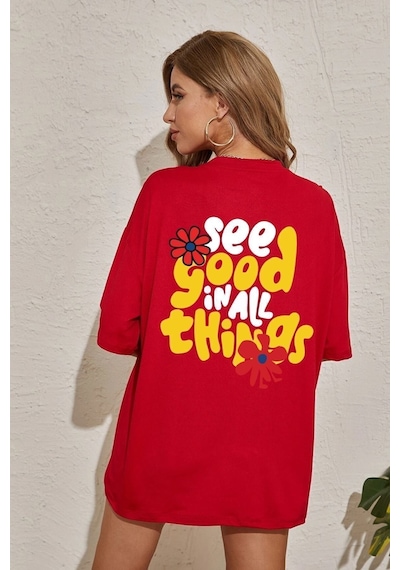 Uyguntarz Unisex Good Things Tasarım T-shirt Kırmızı