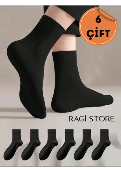 Ragi Store 6'lı Siyah Erkek Penye Burun Dikişsiz Çorap Siyah