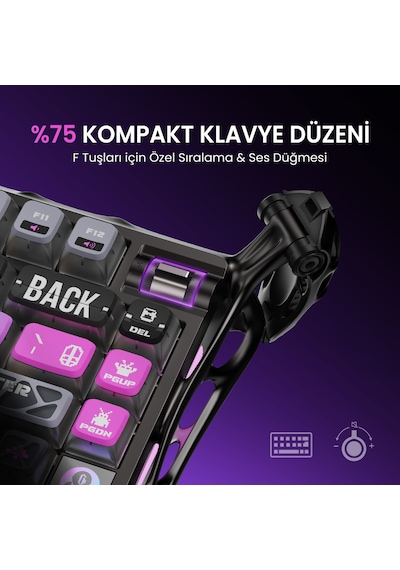 Gravastar K1 Pro Mekanik Gaming Klavye, X Kablosuz Optik Mouse Ve Mousepad Oyuncu Seti, Cyberpunk Optik