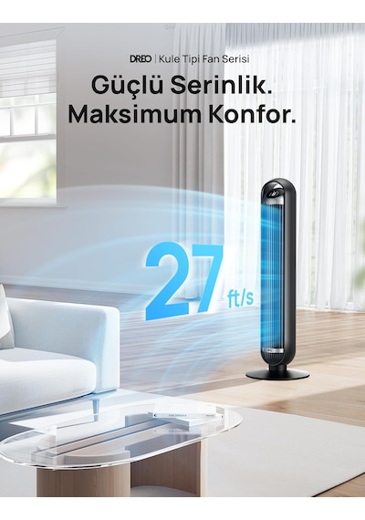 Dreo 25 Db Akıllı Sessiz Kule Tipi Fan, 8 M/s Hava Akışı, 8 Hız Kademesi, 4 Çalışma Modu, Dc Motorlu Serinletme