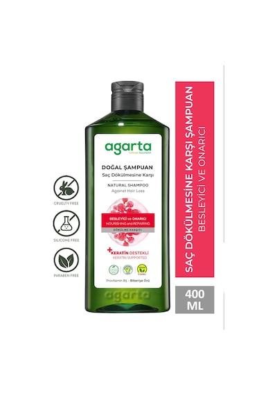Agarta Saç Dökülmesine Karşı Bitkisel Tuzsuz Şampuan 400 ML (Biberiye özlü)