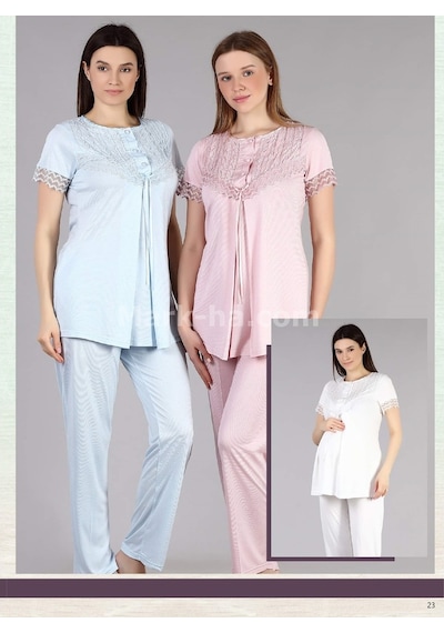 Feyza Bone Club 5412 Bayan Hamile Lohusa 3 Lü Sabahlıklı Pijama Takımı