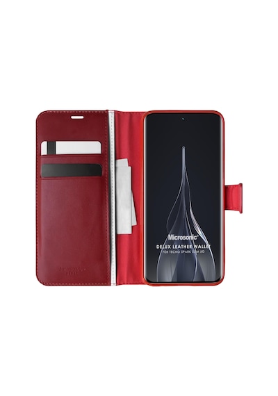 Microsonic Tecno Spark Slim 5g Kılıf Delux Leather Wallet Kırmızı -