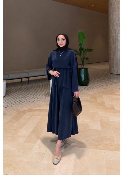 Riella Butik Ahen Oysho Kumaş Oversize Günlük Tesettür Takım Lacivert